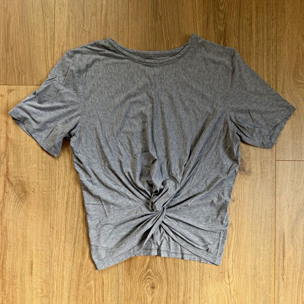 Lululemon Women's Gray Solid Crew Neck Short Sleeve Cropped Twist Tee S